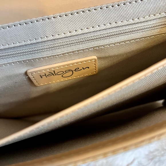 Halogen beige sparkle leather clutch with chain - Picture 7 of 8